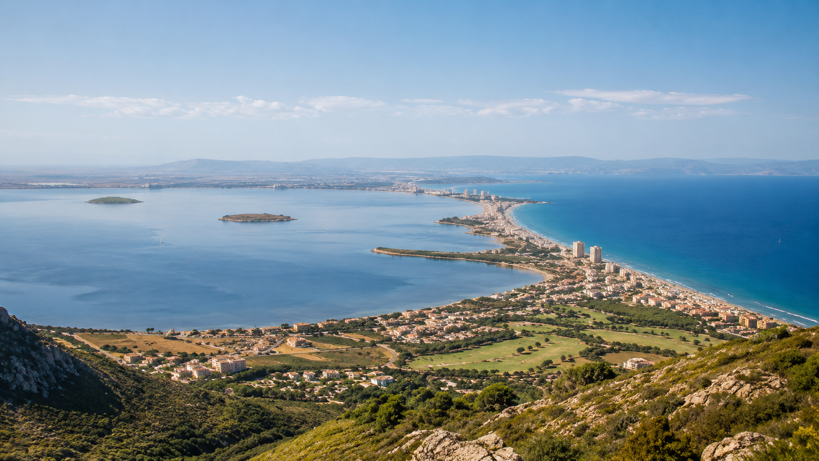 Mediterranean coastline and Mar Menor landscape near La Manga, Murcia